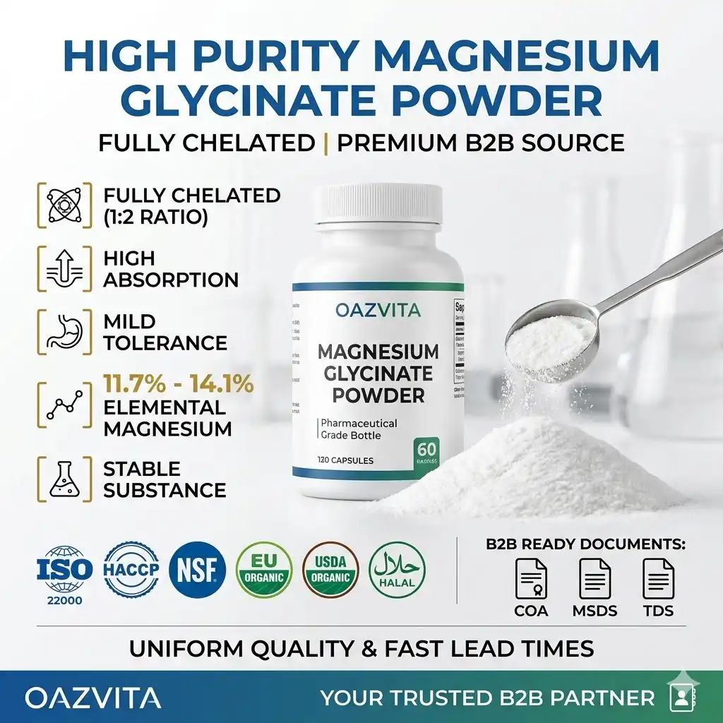 High purity magnesium glycinate powder: elemental composition and chelation High purity magnesium glycinate powder: elemental composition and chelation